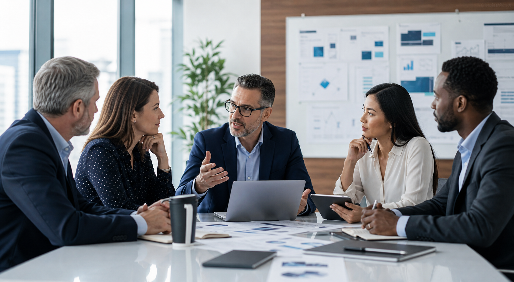 Customer and partner stakeholders reviewing cybersecurity procurement scope